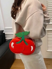 New Spring/Summer Creative Cherry Shape Shoulder Crossbody Bag, Cute Personalized Chain Handbag For Women - Red - View 4