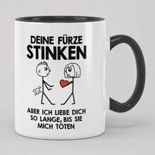 趣味德语短语马克杯 - “放屁真臭”（Die Furz Stinken），卡通人物设计，325毫升陶瓷咖啡杯，送给亲朋好友的趣味礼物，仅限手洗 - 白色 - 查看 15