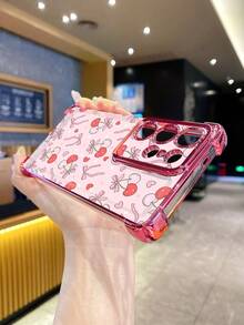 1个可爱爱心蝴蝶结摄像头保护电镀防摔手机壳，UV印刷，适用于三星Galaxy/安卓机型 - 粉色 - 查看 7