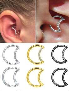 1pc Stainless Steel Seamless Hinged Segment Ring, Moon Shape, Suitable For Nose Septum And Ear Piercing, Unisex Daily Wear - Multicolor - View 8