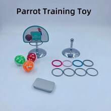 3pcs Parrot Toy Set: Ring Toss Basketball Hoop, Bird Food Bowl, Peony & Tiger Stripe Macaw Enrichment & Training Supplies - View 2