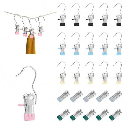 50 paquete de ganchos de ropa (colores surtidos), ganchos de lavandería, pinzas para colgar ropa, organizador de perchas, pinzas para calcetines, toallas, pinzas de ropa de gran resistencia a granel para armario, viaje, pantalones, calcetines, bolsos