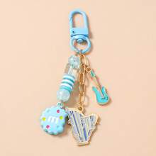 1pc New Beaded Cookie, Guitar, Violin, Harp Shaped Keychain, Bag Charm - Multicolor - View 6