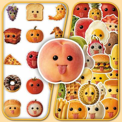 60pcs Fruit, Vegetable, Dessert Creative Abstract Anthropomorphic Food Stickers For Luggage, Tablet