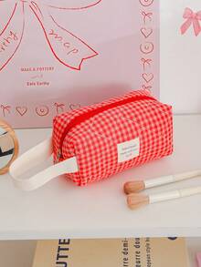 1Pc/Set Red Plaid Gilrs Make Up Bag Travel Toiletry Bag, Large Capacity Cosmetic Bag Pouch Handheld Makeup Bag Portable Toiletry Washing Bag Skincare Bag With Zipper Closure For Cosmetics,Brushes,Skincare,Lip Oil,Hand Cream,Sationery,Coin,Small Items,Make Up Case Makeup Pouch Cosmetic Organizer,Home Decor Livingroom Decor,Travel Essentials,Birthday Gift Wedding Bridesmaid Gift - Redberry Grid - View 21