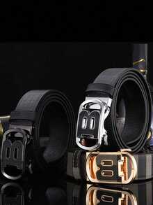 男士自动扣皮带，压花皮带，商务时尚风格，皮带长度可裁剪，随机图案裁剪。 - 彩色 - 查看 4