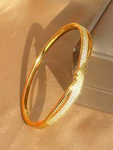 18K Gold Plated Twisted Double Layer Zirconia Stackable Bracelet Set, Fade-Resistant Adjustable Gold Bracelet, Elegant Women's Jewelry, Suitable For Daily Wear, Wedding - Multicolor - View 8