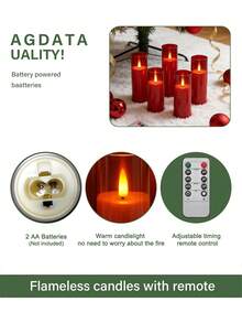 5pcs Flameless Candle Lights With Timer/Remote Control, Battery Powered, Wish Candle Lights, Flameless Odorless Smokeless LED Candles, 5pcs Realistic Wick Pillar Candles, Warm Flame, Suitable For Home, Bedroom, Wedding, Proposal, Christmas, Halloween, Mother's Day, Valentine's Day, Company Gathering Party - Red - View 8