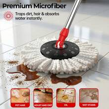 Juego de trapeador giratorio multicolor y balde con escurridor, hecho de acero inoxidable, balde para trapeador giratorio de 360° con ruedas, 3 o 4 cabezales de trapeador de microfibra, poste telescópico de 38 a 61 pulgadas, gancho ajustable, juego de balde para trapeador con ruedas estándar o mejorado disponible. - BT-03 - Ver 7