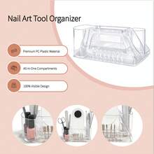 1pc Multi-Functional Transparent Nail Art Tool Storage Box - All-In-One Desktop Organizer, Can Store Nail Drill Bits, Nail Tips, Nail Or Beauty Brushes, Nail Files, Etc. Durable And Easy To Clean, 8 Compartments For Neat And Convenient Storage, Suitable For Professional Nail Salons, Beauty Parlors Or Home Manicure - Clear - View 4
