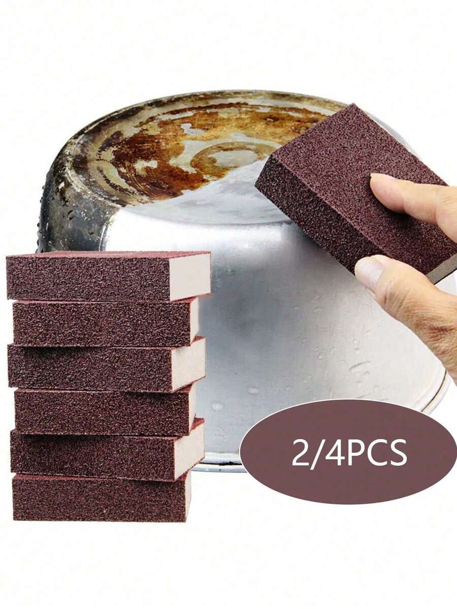 Bộ 2/4 miếng bọt biển tẩy rửa thần kỳ chứa carborundum, dùng để loại bỏ rỉ sét, làm sạch cặn vôi, chà rửa, nhà bếp, phòng tắm, gia đình.