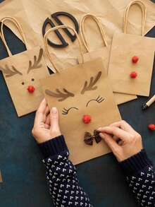 5/10/25个装天然牛皮纸袋，适用于烘焙、奶茶、咖啡礼品袋、外卖手提袋，经久耐用，品质优良 - 本色 - 查看 7