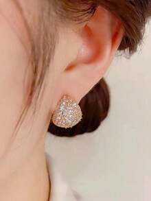 1pair Fashionable Exquisite Cubic Zirconia Teardrop Shaped Personalized Elegant Women Wedding Earrings - Bạc - Xem 2