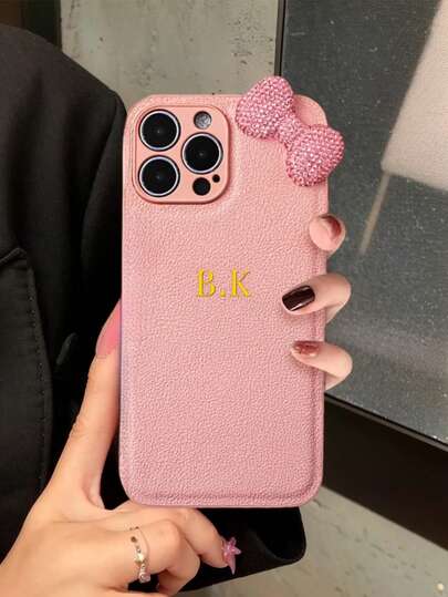Personalized Luxury Rhinestone Bowknot Faux Leather Phone Case, Compatible With IPhone 17, 16, 15, 14, 13, 12, 11 Pro Max, 14, 15, 16 Plus, 17 Air, All-Inclusive Protective Cover, Stylish Phone Accessory, DIY Gift