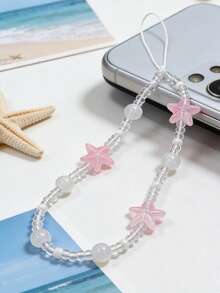 1件夏季海洋元素海星水晶珍珠闪亮手机绳，ins风女士可爱沙滩度假风夏季手机绳吊坠包包吊坠 - 彩色 - 查看 5