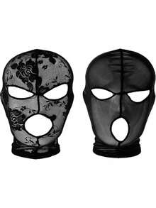 威尼斯哥德式蕾絲面具，全臉連帽蕾絲面具，中性款，附眼睛與嘴巴開口，黑色網狀頭飾，適用於角色扮演派對、萬聖節舞台表演與舞會（此面具頭圍為52，請根據您的頭圍尺寸選擇，若您覺得太小，請在訂購時謹慎考慮） - 黑色 - 查看 8