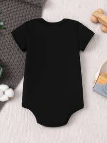 "I Love Papa" Red Heart Pattern Newborn Baby Boy Girl Bodysuit, 100% Cotton Comfy Infant Triangle Jumpsuit, Summer Baby Romper, Perfect For Outdoor, Father's Day Baby Bodysuit - 黑色 - 查看 2