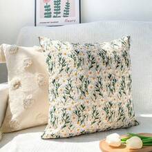 1 pièce de taie d'oreiller en tissu brodé style fleur de marguerite, housse de coussin décorative pour canapé, taie d'oreiller style campagne - Multicolore - Voir 4