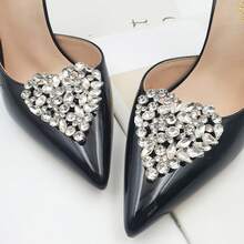 1 par de broches con forma de corazón de alta gama con rhinestones, clips de joyería desmontables, accesorios decorativos para zapatos, botas, bodas, atuendos de fiesta - Blanco - Ver 3