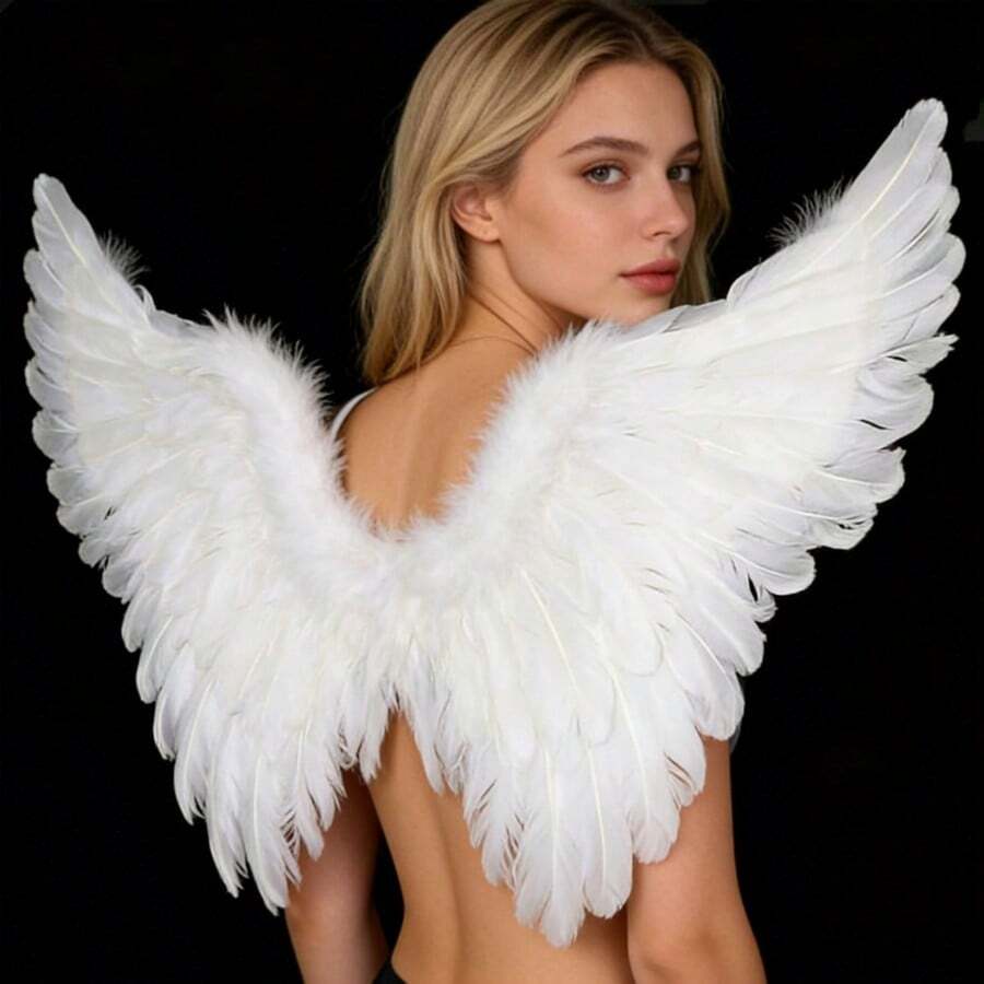 Angel Feather Floating Wings, Elastic Band, Suitable For Valentine's Day, Ramadan, Easter, Holiday Party Costumes, Adult Women Role Play - White - View 1