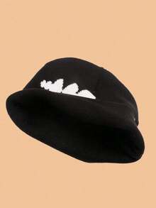 1pc Black Knitted Hat With Large Tooth Pattern Street Halloween Beanie Fall Outfit - Black and White - View 2