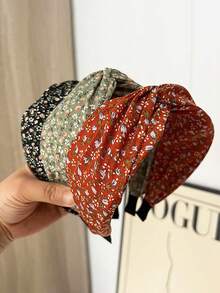 1 pièce/3 pièces Bandeau large vintage élégant à motif floral Ditsy, bandeau large rétro français à nœud floral, bandeau imprimé minimaliste polyvalent pour femmes, bandeau large noué en tissu bohème, convient pour les vacances, le port quotidien, élégant serre-tête - Multicolore - Voir 1
