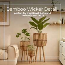 Sagebrook Home Macetas de Madera de bambú con Soportes rústicos Soportes para Plantas de Interior y Exterior para decoración del hogar y el jardín Juego de 3 Color marrón - marrón - Ver 5