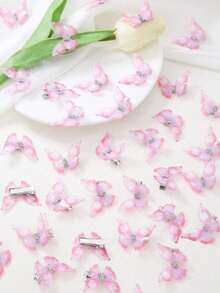 10pcs/Set Girls' Pink & Blue Double-Layer Crystal Organza Butterfly Hair Clips, Cute Hair Accessories - Multicolor - View 14