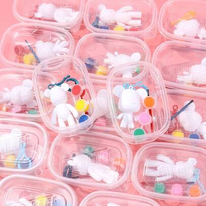 1 Set Colgante de oso fluido aleatorio, Kit de pintura DIY, incluye pintura, cuchara, figura de oso, pinceles en bolsa/caja, juguete de oso hecho a mano creativo, set de pintura, de vuelta a la escuela, Día de la Madre, regalo para mamá, útiles escolares