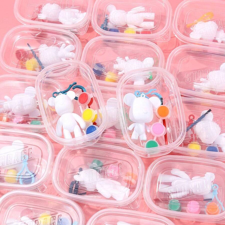 1set/Random Fluid Bear Keychain, DIY Graffiti Painting Material Kit, Pigment + Spoon + Bear + Brush Packed In Bag/Box, Creative Handmade Bear Toy, Painting Set Back To School,Mother's Day,Mom's Gift,Back To School,School Supplies - Randomly Painted Bear - View 1