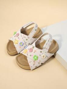 2双/套女童凉鞋，2026新款花朵公主鞋，防滑软底儿童凉鞋，柔软皮革，适合夏季穿着 - 米色 - 查看 3