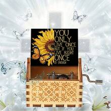 手摇木质音乐盒 - “你是我的阳光”向日葵蝴蝶图案，无需电池，完美的励志礼物 - 復古向日葵音樂盒 - 查看 11