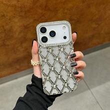 兼容 17、16、15、14、13、12、11 Pro Max/ S23、S24、S25、S26 Ultra。1 件装时尚图案多边形镶嵌闪光纸不规则手机壳，水钻镜框电镀手机壳，时尚新款防摔防滑设计。 - 銀色 - 查看 3