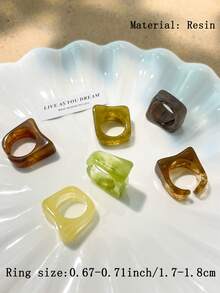 6枚软树脂厚圈戒指，简约优雅通勤戒指 - 彩色 - 查看 7