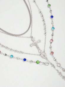 4pcs/Set Bohemian Crystal Tassel Necklace, Long Pendant Necklace, Vacation Style Jewelry, Suitable For Parties, Gifts, And Daily Wear - Nhiều màu - Xem 4