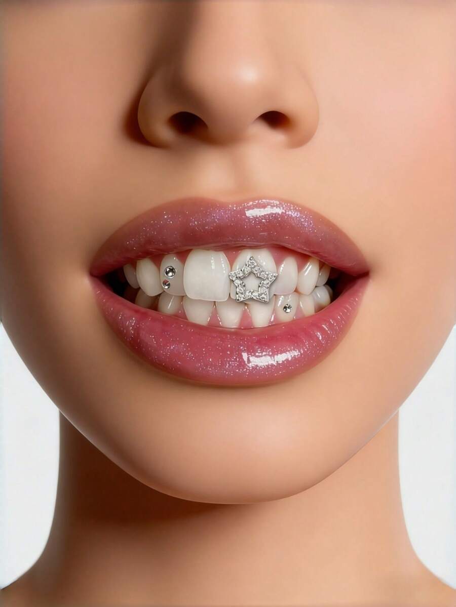 Rhinestone Fashionable Star Grillz - Silver - View 1