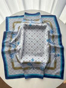 1pc Square Scarf, Women's Satin Printed Headband, Headwrap, Fashion Ladies Hair Scarf, Shawl, Scarf, Women's Neckerchief, Headscarf - 焦糖 - 查看 3