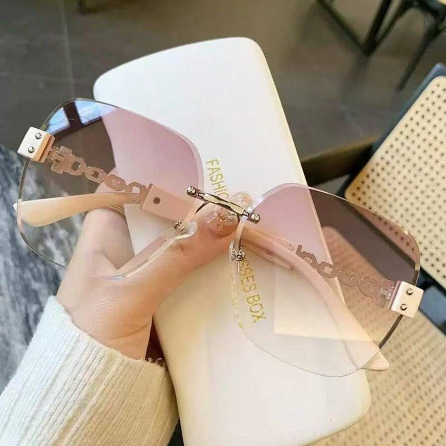 1pc Women's Metal Square Frameless Elegant Personalized Contrast Color Minimalist Fashion Fashion Glasses, Suitable For Vacation, Travel, Street Photography, Music Festival, Daily Wear - Gold Silver - View 1