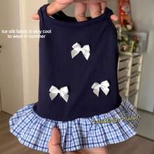 夏季宠物连衣裙，带领结，无袖透气，适合猫咪和小型犬，轻便防掉毛 - 彩色 - 查看 9