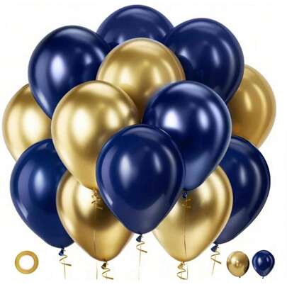 Navy Blue And Gold Balloons, 30pcs 10inch Blue And Gold Balloons For Anniversary Wedding New Year Birthday Party Graduation Decorations.