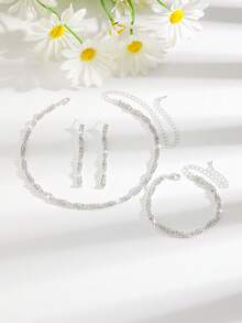 Beliebtes Halsketten-, Ohrring- und Armband-Schmuckset, geeignet für täglichen Straßenmode-Look, Hip-Hop, Hochzeitsaccessoires, Sommer, Schmuck - Verschiedenfarbig - Übersicht 6