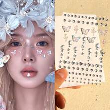 Face Diamond Sticker Aurora 3D Makeup Facial Adhesive Accessories Concert Sparkle Pearl Decal Performance - Multicolor - View 13