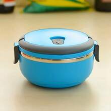 1个304不锈钢双层真空保温午餐盒，采用节省空间的圆形设计，适合办公室、露营或旅行使用。 - 彩色 - 查看 4