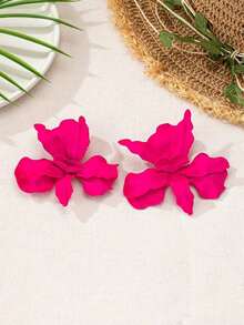 1 Pair Vacation Style Metal Flower Pendant Earrings, Suitable For Women's Daily And Party Outfits, Flower Design Is Random - Màu Hồng Tươi - Xem 3