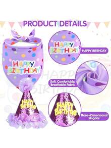 3pcs Dog Birthday Headband Set, Includes Hat And Dress, Suitable For Dog Birthday Party, Cute Tutu Dress Set For Small, Medium And Large Dogs - Purple - View 6