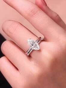 925纯银莫桑石戒指，低过敏性，订婚/结婚戒指，简约小众设计，百搭日常佩戴，婚礼/周年纪念/生日礼物，附赠礼盒和证书 - 銀色 - 查看 5