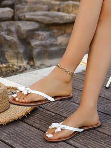 女士新款时尚人字拖，适合海滩和家居穿着 - 白色 - 查看 5