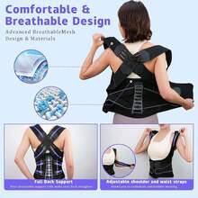 Corrector de Postura para Hombre Mujer, Faja para Postura de Espalda, Faja Lumbar Postural con Soporte Lumbar, Corregidor de Postura Ajustable, Adolescentes Enderezador de Espalda, Correctores de Escoliosis Joroba, Negro Small - Extra grande - Ver 5