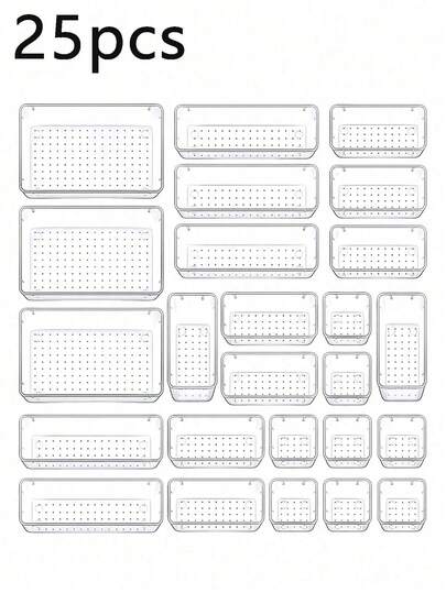 1 pieza/Set, 11 piezas/Set, 16 piezas/Set, 25 piezas/Set Juego de cajas organizadoras de cajones, Cajas de almacenamiento de maquillaje transparentes multifuncionales de PET para baño, tocador, dormitorio, cocina, oficina, viaje, dormitorio, decoración de otoño