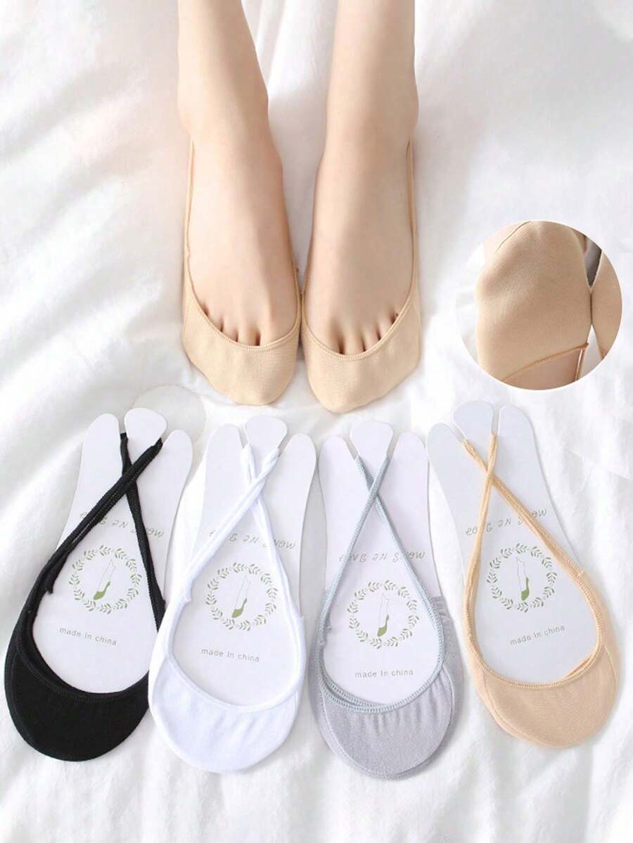 4双装女士薄款透气半趾袜,半包脚踝半露趾隐形袜,适合夏季穿着 - 彩色 - 查看 1